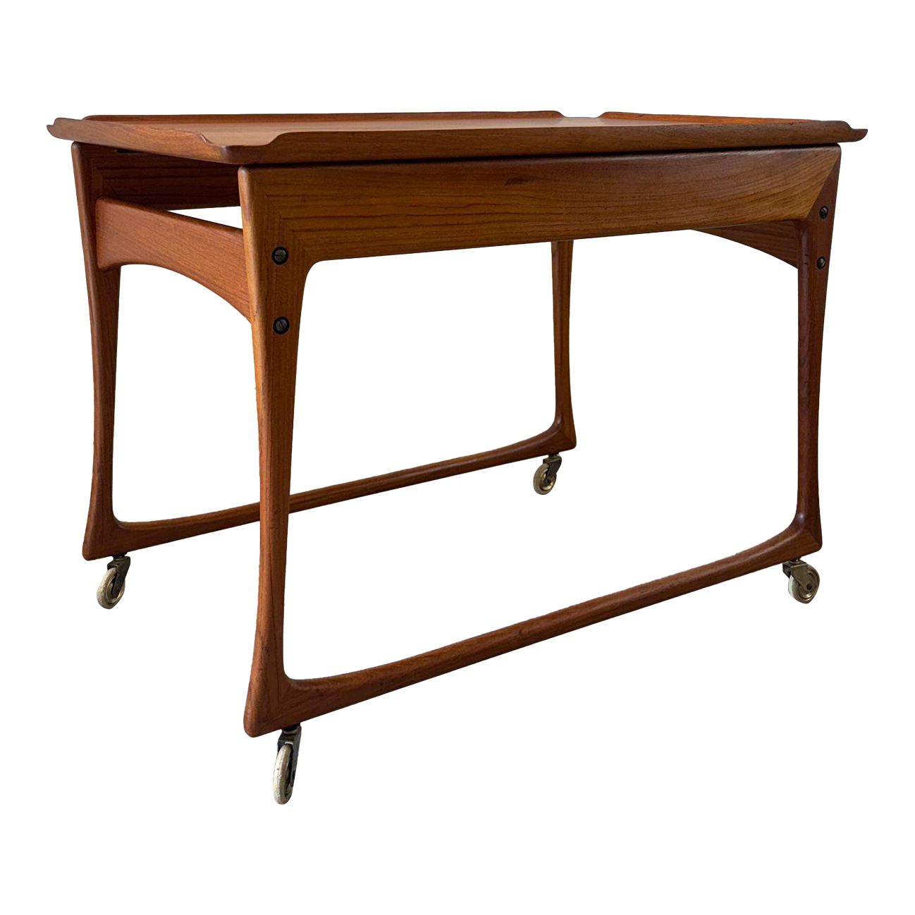 デンマーク Jens.Ingvard  ティーカート　ローズウッド J. Ingvard Jensen Teak Rolling Bar Cart / Tea Cart With Sliding