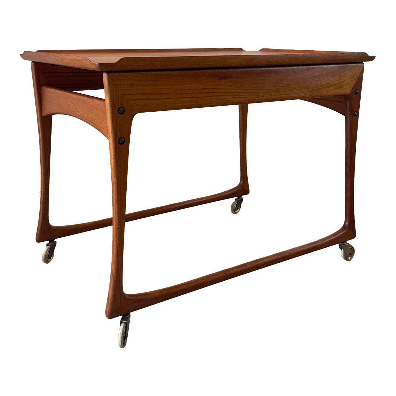 デンマーク Jens.Ingvard  ティーカート　ローズウッド J. Ingvard Jensen Teak Rolling Bar Cart / Tea Cart With Sliding