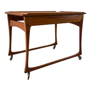 J. Ingvard Jensen Teak Rolling Bar Cart / Tea Cart With Sliding Top Shelf & Hidden Storage