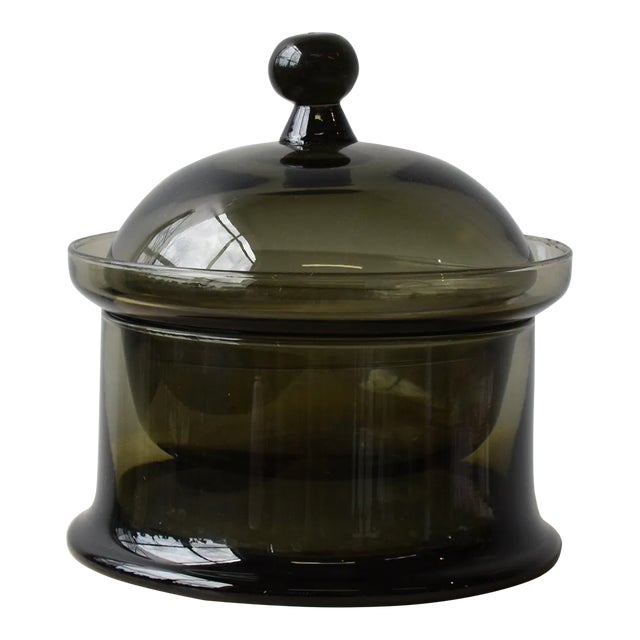 Vintage 3-Piece Smoke Glass Lidded Vessel, Circa 1960s For Sale