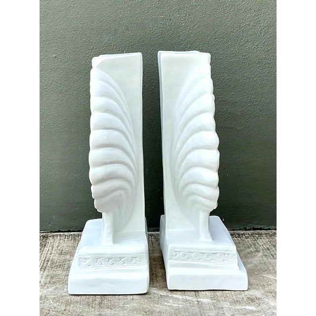 Vintage Cast Fiber Concrete Clam Shall Table Pedestals - Set of 2 For Sale - Image 9 of 12