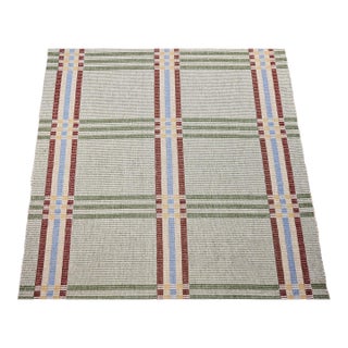 Vintage American Runner, Flat-Woven Wool & Cotton, Allover Pattern, Green Stripes, 4x24 For Sale