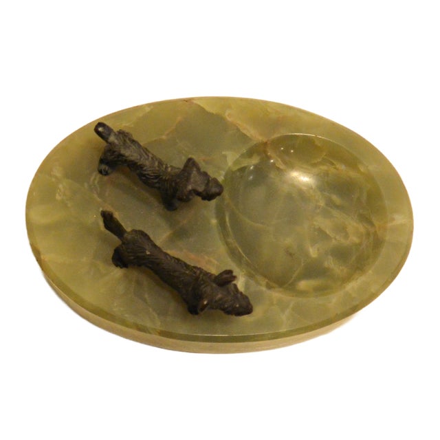 Onyx Art Deco Green Onyx & Bronze Double Scottie Tray C. 1930 For Sale - Image 8 of 10