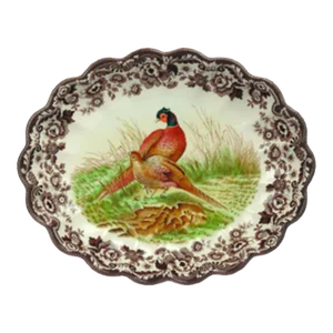 Spode Woodland Oval Fluted Dish 14.5", Pheasant