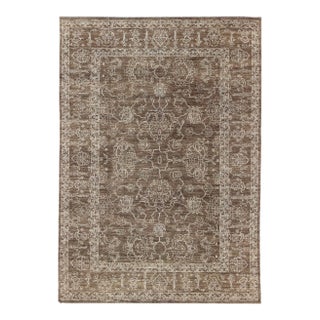 Turkish Transitional Rug in Warm Chestnut Brown With Ivory Motifs For Sale