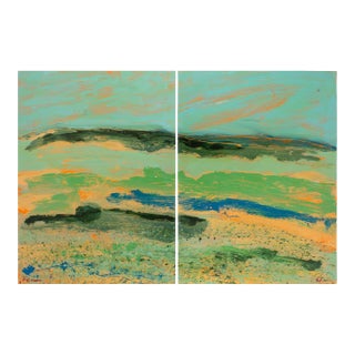 1980s Abstract Acrylic Landscape Diptych by Harry Hilson For Sale