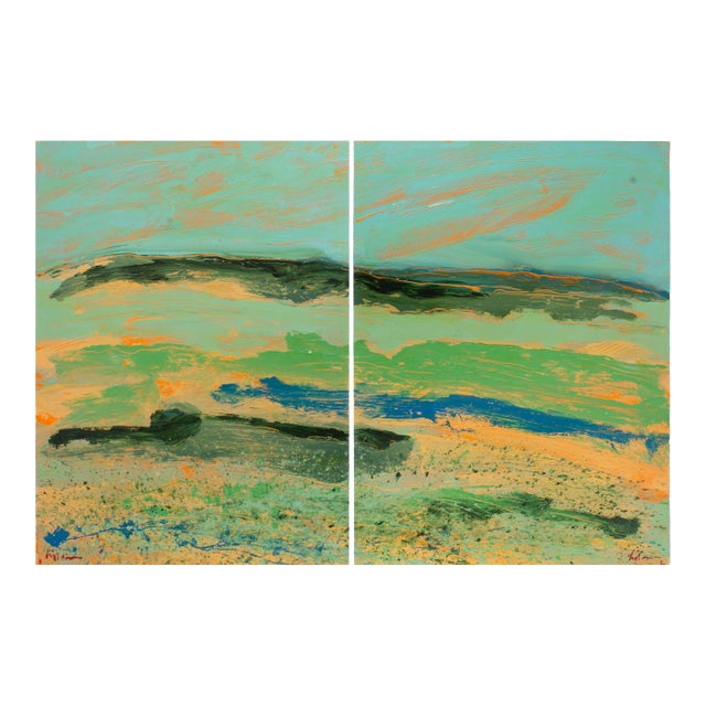 1980s Abstract Acrylic Landscape Diptych by Harry Hilson For Sale