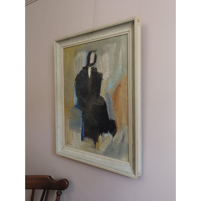 Mid 20th Century Mid-Century Modern 'Presence in Shadow' Vintage Original Abstract Figurative Oil Painting, Framed For Sale - Image 5 of 12