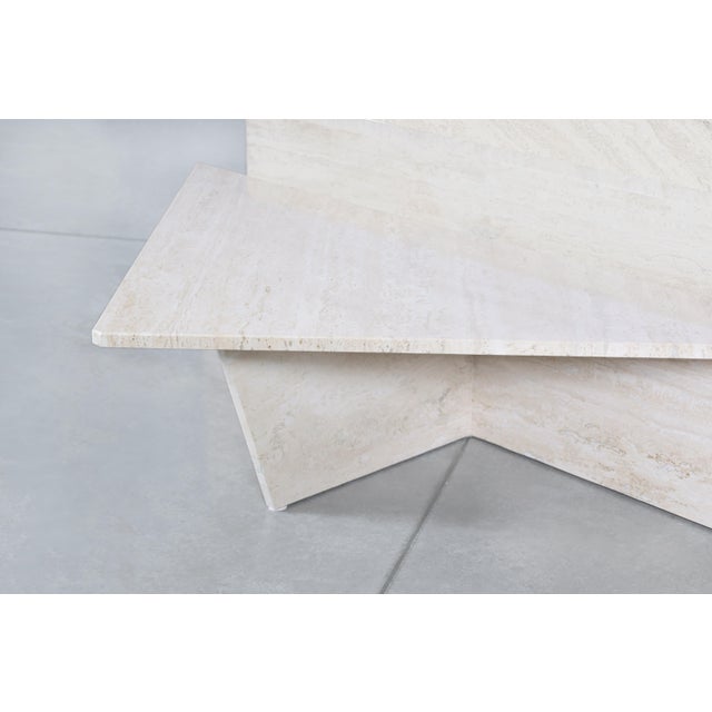 Mid-Century Modern 1950s Architectural Italian Two-Piece Travertine Coffee Table by Up & Up For Sale - Image 3 of 12