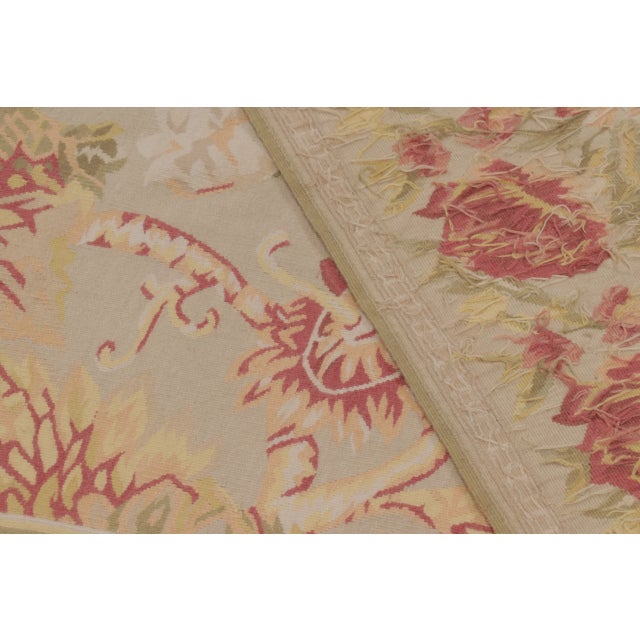 Beige Vintage Oversized Aubusson Rug in Golden-Beige with Pink Florals - Rug & Kilim For Sale - Image 8 of 10