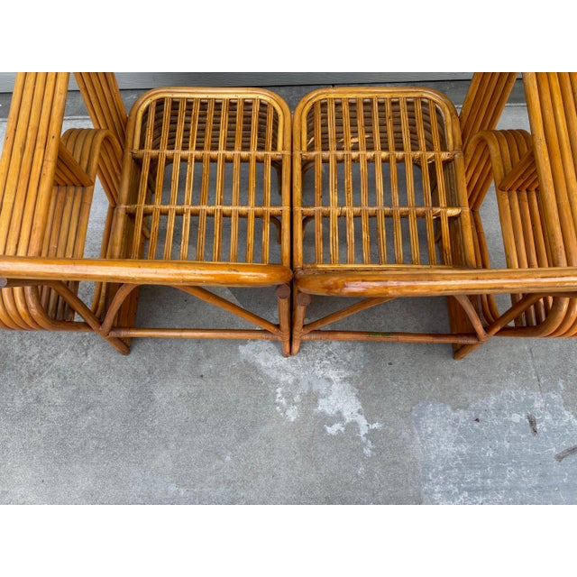 Paul Frankl Style Rattan Bamboo Pretzel One-Arm Club Lounge Chairs Loveseat Sofa For Sale - Image 12 of 13