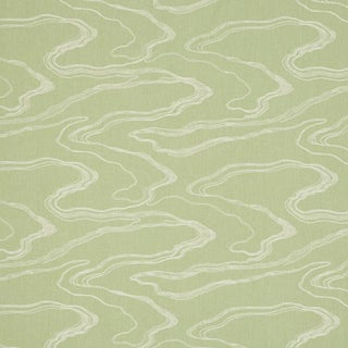 Schumacher Desert Wind Embroidery Fabric In Fern For Sale