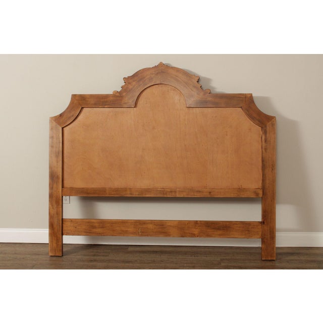 Rustic European Style Queen Size Carved Wood And Leather Headboard
