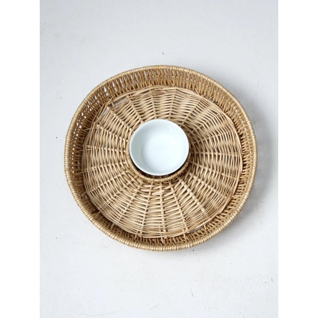 Wood Vintage Woven Serving Tray With Bowl For Sale - Image 7 of 11