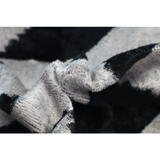 Modern Handmade Black & White Silk Velvet Throw Pillow & Down Insert For Sale - Image 3 of 12