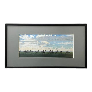 "Running Ostrich" Japanese Woodblock Print by Yoshida Toshi Circa 1984 For Sale
