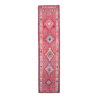 Vintage Turkish Oushak Handmade Wool Cotton Pink Runner Rug For Sale