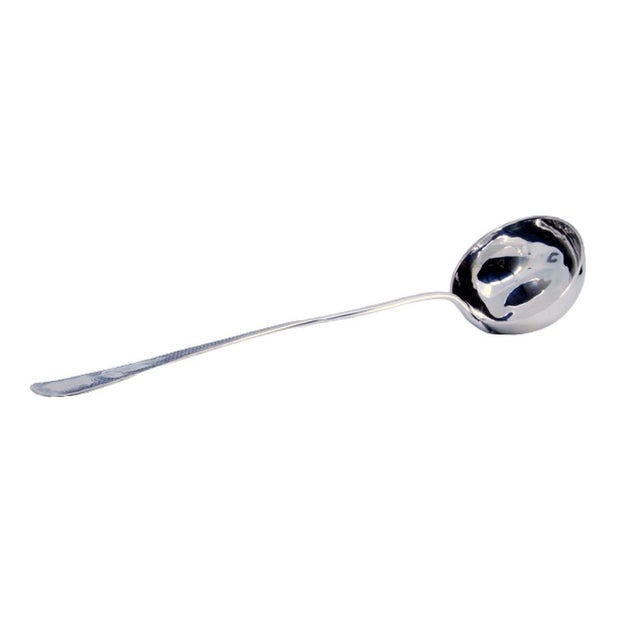 Guilloche Silver Soup Ladle with Palm Handle and Monogram Card For Sale - Image 9 of 9