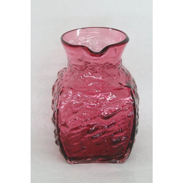 Mid 20th Century Pilgrim Glass Cranberry Pink Pebbled Rippled Small Pitcher For Sale - Image 5 of 13