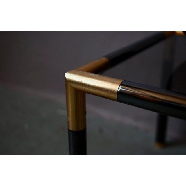 Italian Modern Side Table in Black and Gold Metal with Smoked Glass, 1970s For Sale - Image 11 of 14