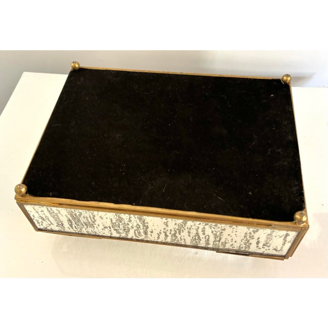 Brass Vintage Brass and Mirrored Mercury Glass Lidded Box For Sale - Image 8 of 10