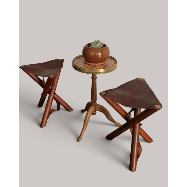 Folding Stools in Teak and Brown Leather, 1970s, Set of 2 For Sale - Image 15 of 18