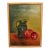 Vintage Still-Life Painting of a Dark Green Ceramic Pitcher and Red Apples, by Artist Lr Smith For Sale
