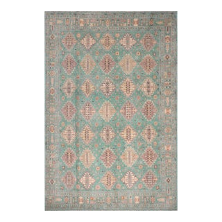 Tribal Kazak Bohemian Kyson Light Green/Light Green Wool Rug - 7'9''x10'1'' For Sale