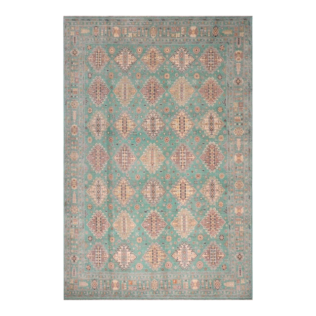 Tribal Kazak Bohemian Kyson Light Green/Light Green Wool Rug - 7'9''x10'1'' For Sale