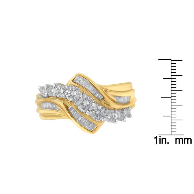 Metal 10K Two-Toned Diamond Bypass Ring (1 Cttw, H-I Color, SI2-I1 Clarity) - Size 6-1/2 For Sale - Image 7 of 7