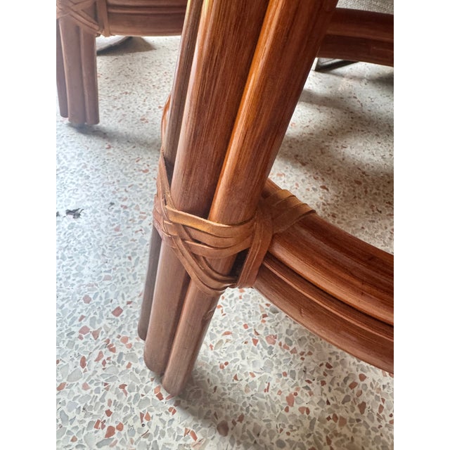 Burnt Orange 1960s Arched Spindle Rattan Swivel Counter Stools (Set of 2) For Sale - Image 8 of 9