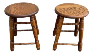 Mid 20th Century Pair of Vintage Rustic Farmhouse Solid Oak Footstools
