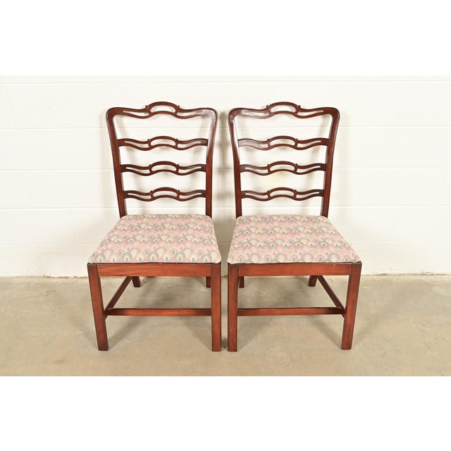 English Baker Furniture Style Georgian Carved Mahogany Side Chairs or Dining Chairs, Pair For Sale - Image 3 of 13