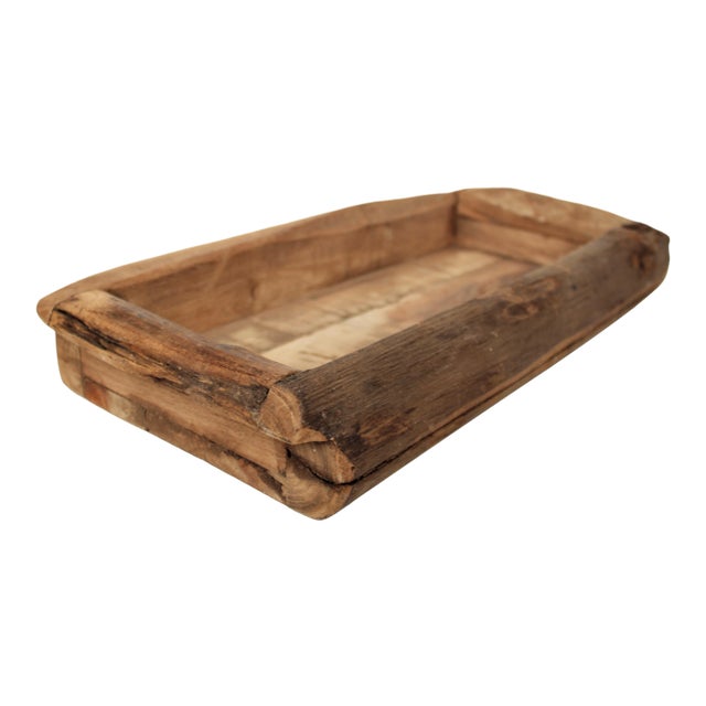 Rustic Wood Carved Distressed Tray For Sale