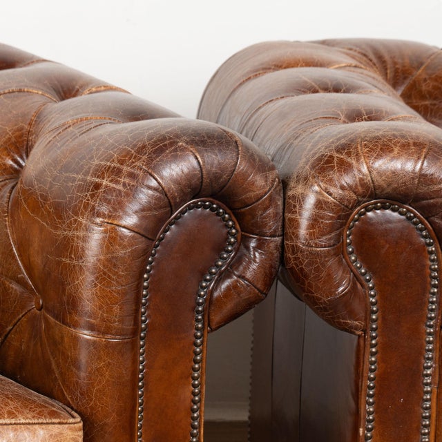 Mid 20th Century Pair of 20th Century English Chesterfield Club Chairs For Sale - Image 5 of 13