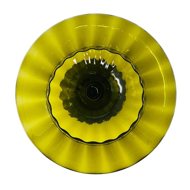 Olive Vintage 1960s Large Italian Empoli Olive Green Glass Circus Tent Lidded Compote For Sale - Image 8 of 13