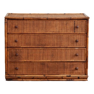 Small Bamboo and Rush Fabric Chest of Drawers, 1970s For Sale