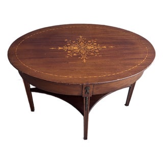 Antique Sheraton/Hepplewhite-Style Oval Inlaid Marquetry Mahogany Coffee Table For Sale