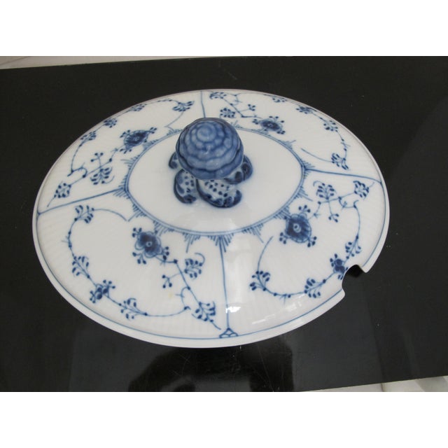 Ceramic Royal Copenhagen 214 Denmark Plain Blue Fluted 12" Soup Serving Tureen With Lid For Sale - Image 7 of 11