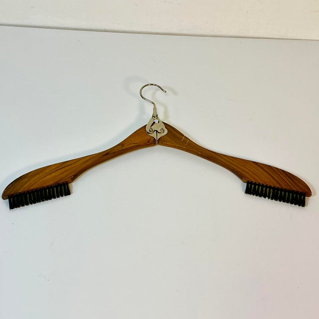 Mid-Century Boho Chic Folding Travel Wood Hanger With Lint Brushes. For Sale - Image 11 of 14