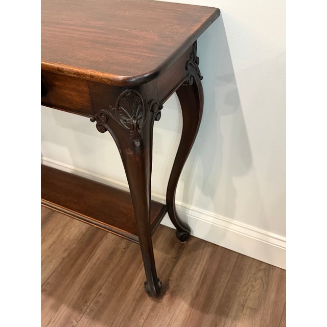 English Vintage Traditional Console Sofa Table With Drawer & Lower Shelf – Solid Wood For Sale - Image 3 of 9