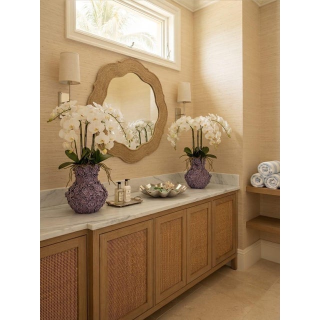 Pair of Vintage Italian Encrusted Floral Ceramic Vases in Dusty Lavender For Sale - Image 12 of 12