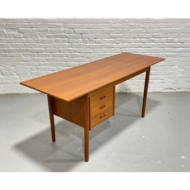 Wood Expandable Mid-Century Danish Teak Double-Sided Desk, C. 1960s For Sale - Image 7 of 17