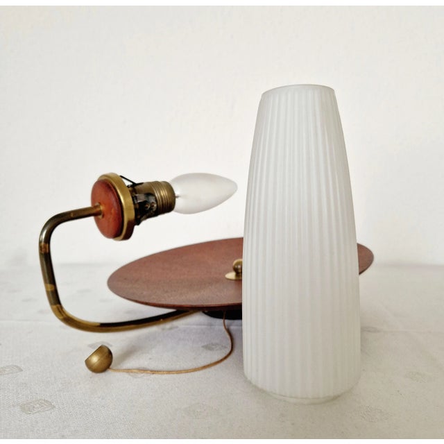 60's Mid-Century Modern Danish Teak Brass Tulip Glass Sconces, Italy Stilnovo For Sale - Image 9 of 12