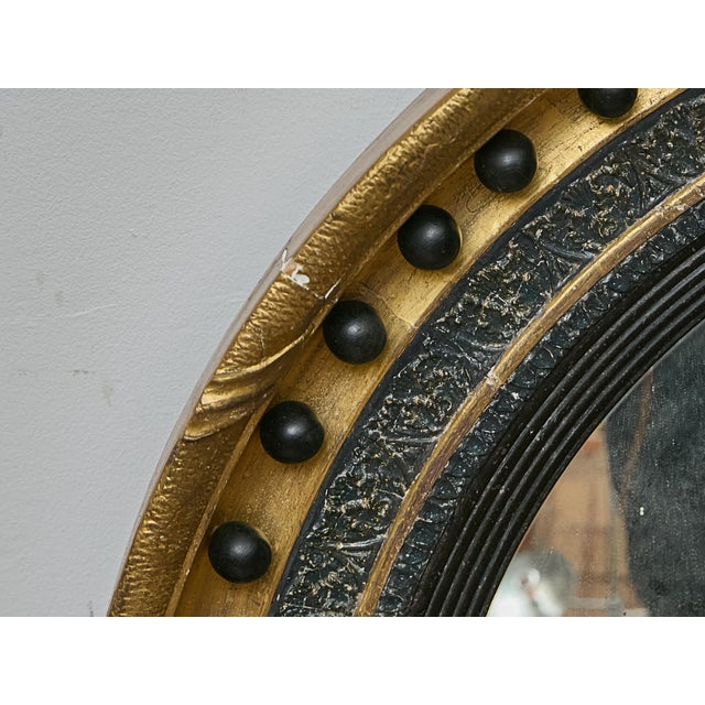 English Giltwood Convex Mirror With Ebonized Bosses, 19th Century For Sale - Image 12 of 14