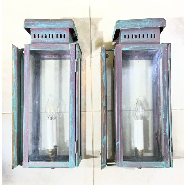Large Stunning Pair of Solid Copper Wall Lanterns For Sale - Image 9 of 16