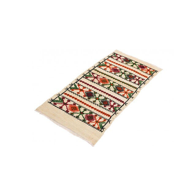 Mid-Century Modern Vintage Embroidered Small Kilim Rug - 1`10″ X 3`11″ Ft. For Sale - Image 3 of 6