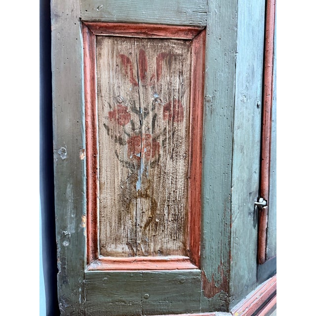 Blue Late 18th Century Swedish Blue-Green Painted Folk Art Corner Cabinet For Sale - Image 8 of 18