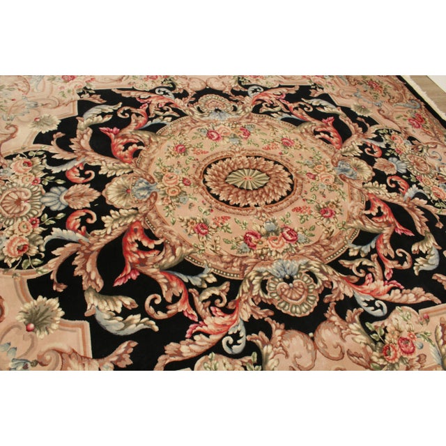 Pink Late 20th Century Indo Aubusson 12'3 inch x 8'11 inch Wool Area Rug For Sale - Image 8 of 13