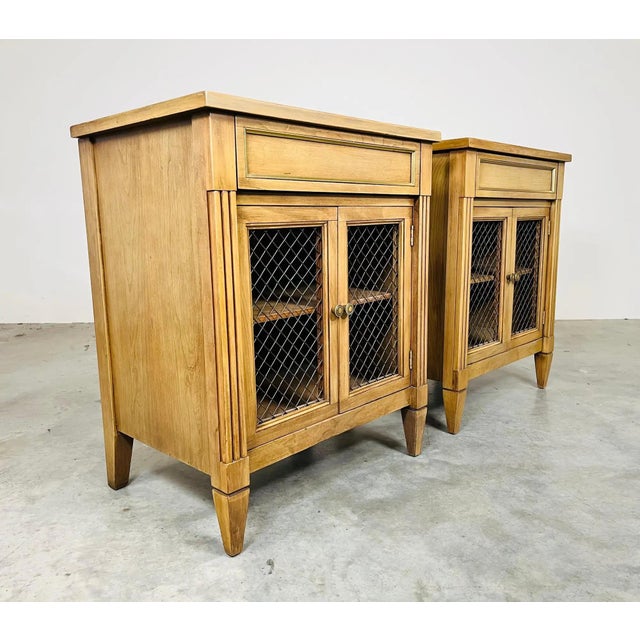 Wood National Furniture Directoire Style Brass Mesh and Beechwood Nightstands For Sale - Image 7 of 10